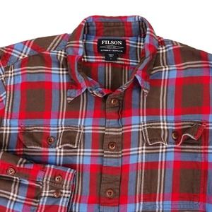 Filson Shirt Men’s Large Red And Brown Plaid Flannel Long Sleeve Button Up